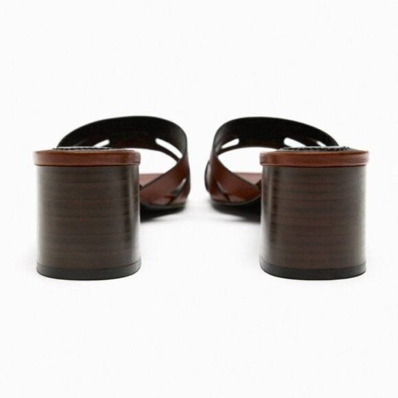 ZARA BLOCK HEEL LEATHER MULES BROWN SIZE 7.5 | 1310/110 - Picture 3 of 4